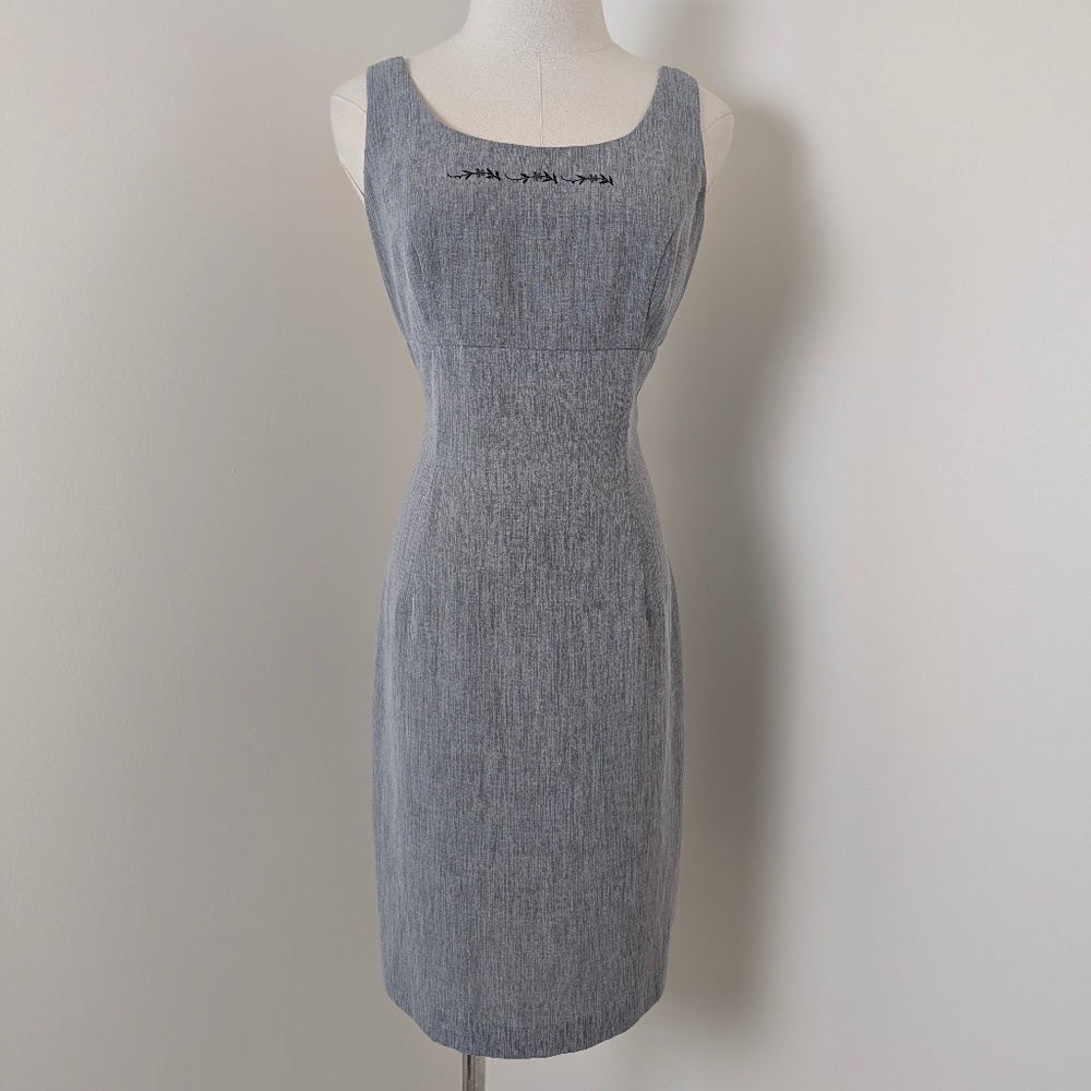 90s Mini Dress Grey Suzy Petites Pencil Embroidery Size 6 Formal - Picture 10 of 12
